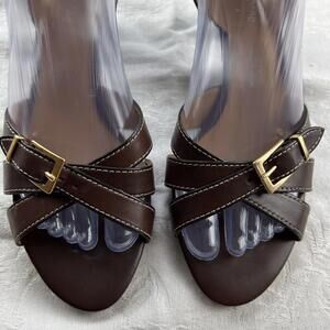 Liz Claiborne Woman’s Sandals Size 8 M Block Heels Strappy Slingback Brown